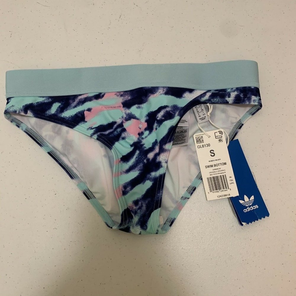 NWT Adidas Originals Womens S Multicolor Vapour Blue Pink Swim Bikini Bottom